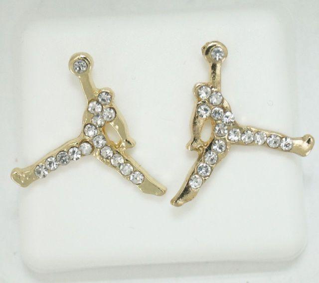 Gold Jumpman Logo - Iced out Gold Michael Jordan Jumpman Logo CZ Stud Earrings | eBay