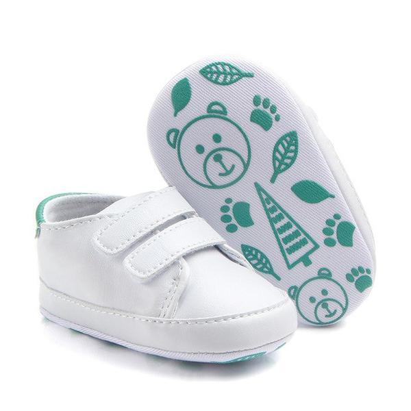 White and Green Bear Logo - White and Green Bear Sole Velcro Fastening Shoes Baby Shoes