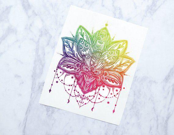 Rainbow Lotus Flowers Logo - Rainbow Lotus Mandala Decal Watercolor Lotus Flower Vinyl | Etsy