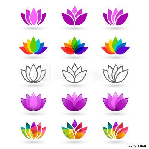 Rainbow Lotus Flowers Logo - Lotus flower set made in various style and design. Compilation ...