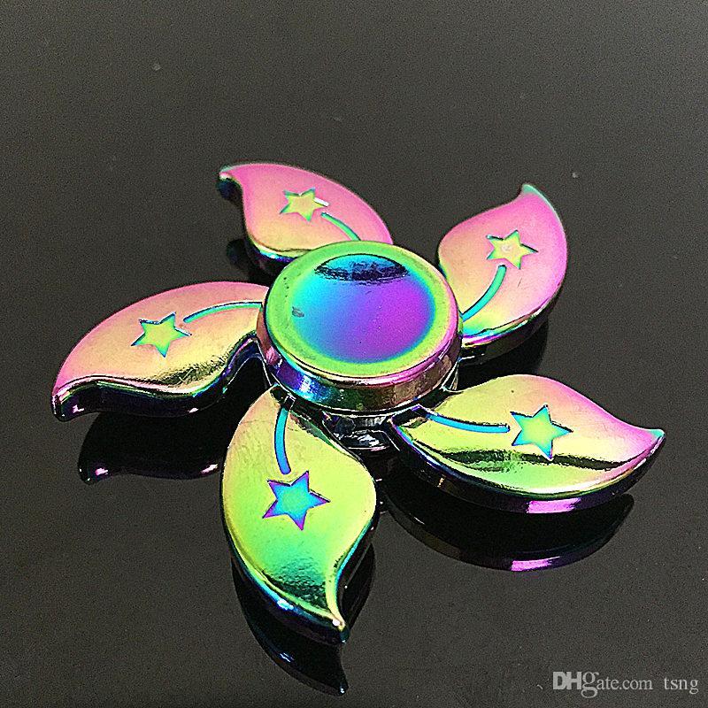 Rainbow Lotus Flowers Logo - EDC Fidget Spinner Hand Six Lotus Flower Weight Toys Rainbow Color ...