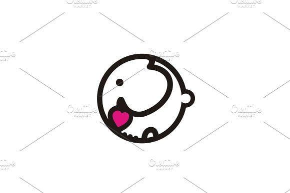 Cute Elephant Logo - Cute Elephant Baby with Heart logo ~ Logo Templates ~ Creative Market