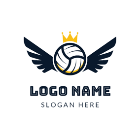 Black and White Volleyball Logo - Free Wings Logo Designs | DesignEvo Logo Maker