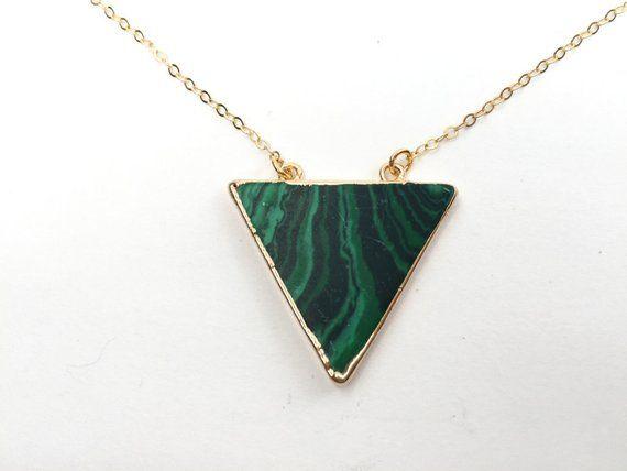 Dark Green Triangle Flag Logo - Green Triangle Necklace Women's Malachite Jewelry Heart