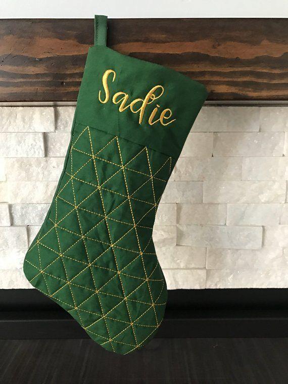 Dark Green Triangle Flag Logo - Triangle Quilted Dark Green Slim Christmas Stocking * Embroidered