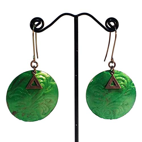 Dark Green Triangle Flag Logo - Shimmering Dark Green Brass Boho Style Dangle Earrings