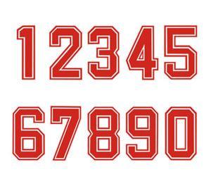 Red Football Sports Logo - Bold Font Iron On Vinyl Transfer Red Numbers Football Baseball
