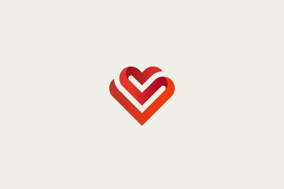 Ribbon Logo - Heart vector symbol. Valentines day ribbon logotype. Abstract line ...