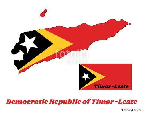 Yellow with Red Outline Logo - Map outline and flag of Timor-Leste in red yellow and black color ...
