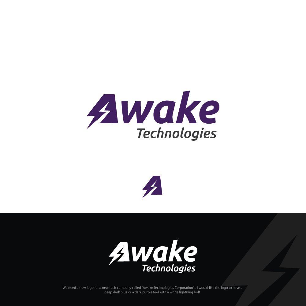 White and Dark Blue Company Logo - Bold, Playful, It Company Logo Design for Awake Technologies