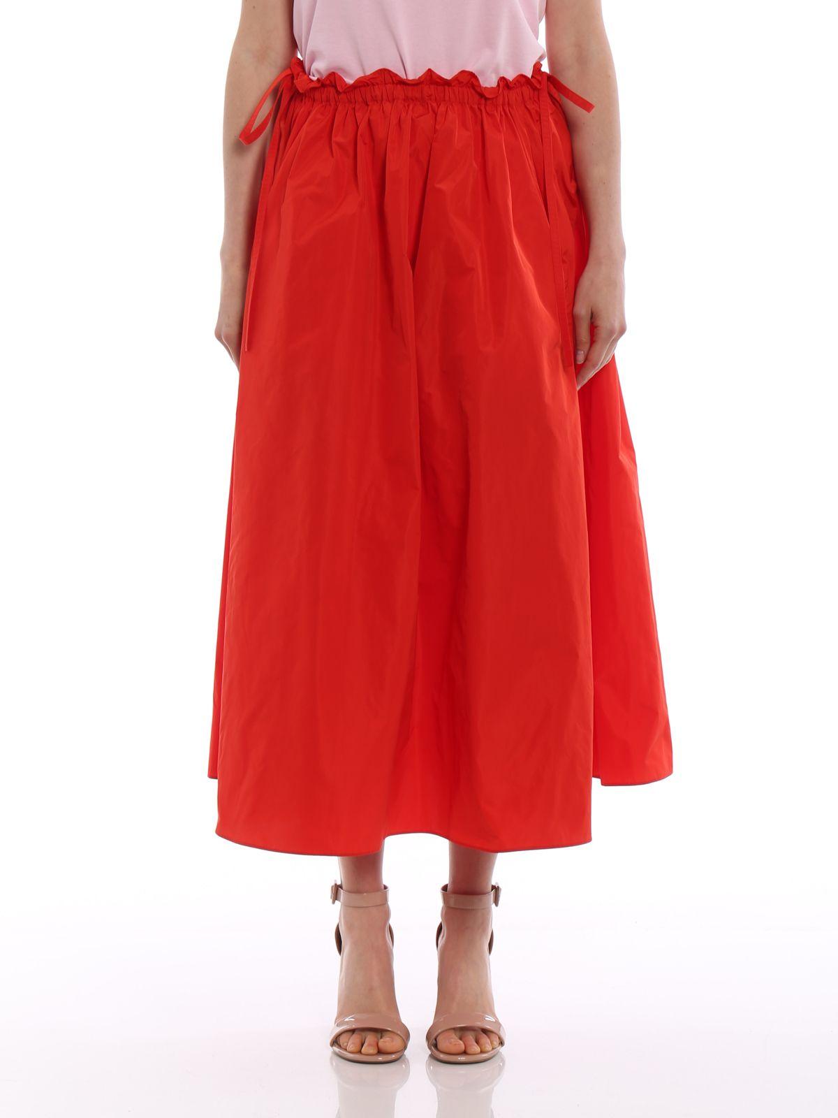 Solid Red Circle Logo - Kenzo - Solid red satin circle long skirt - Knee length skirts ...