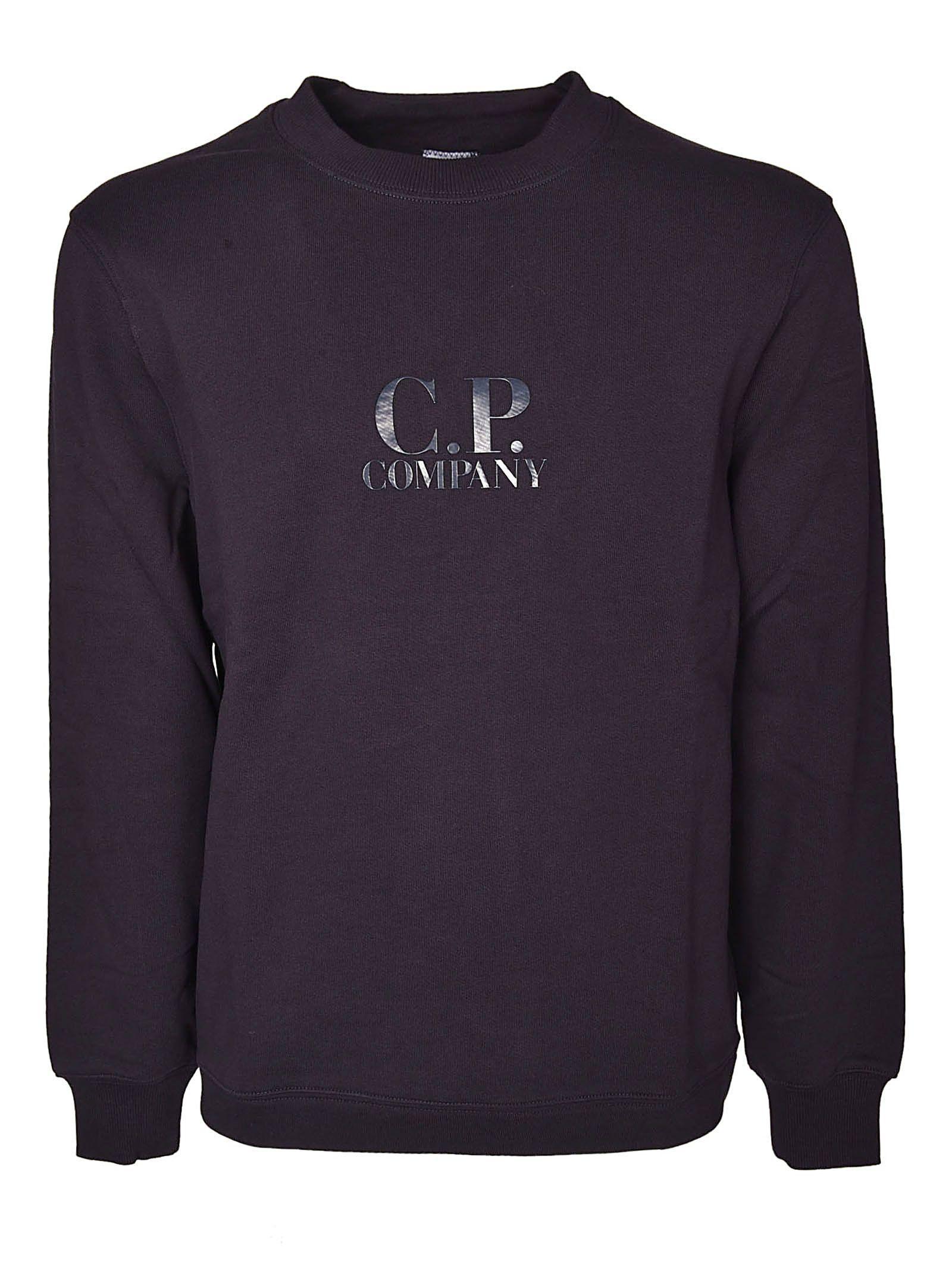 White and Dark Blue Company Logo - C.P. Company Logo Sweatshirt In Dark Blue | ModeSens