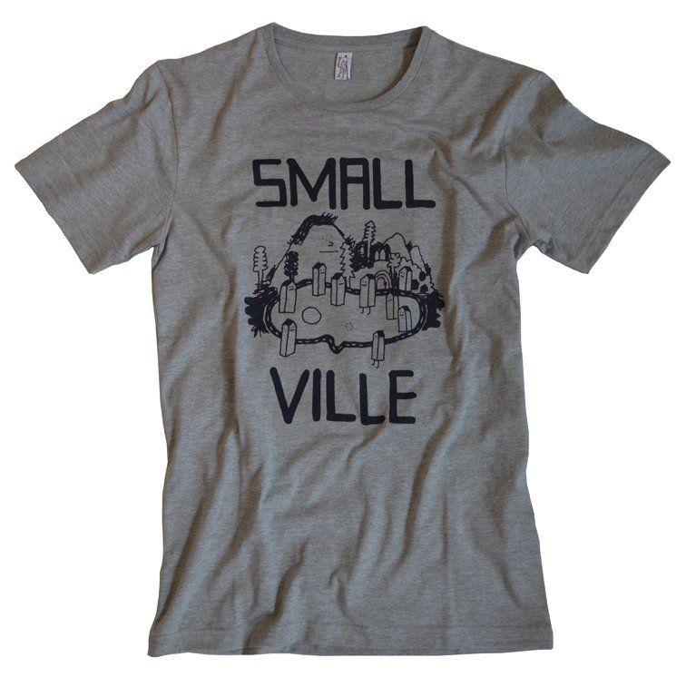 White and Dark Blue Company Logo - Smallville Records — Smallville Shirt Logo- heather grey/ dark blue