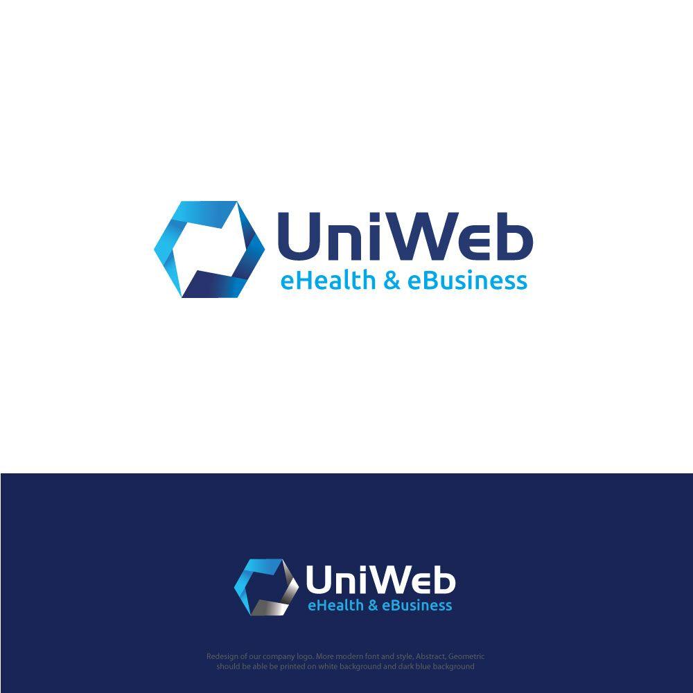 White and Dark Blue Company Logo - Elegant, Modern, Professional Service Logo Design for UniWeb eHealth