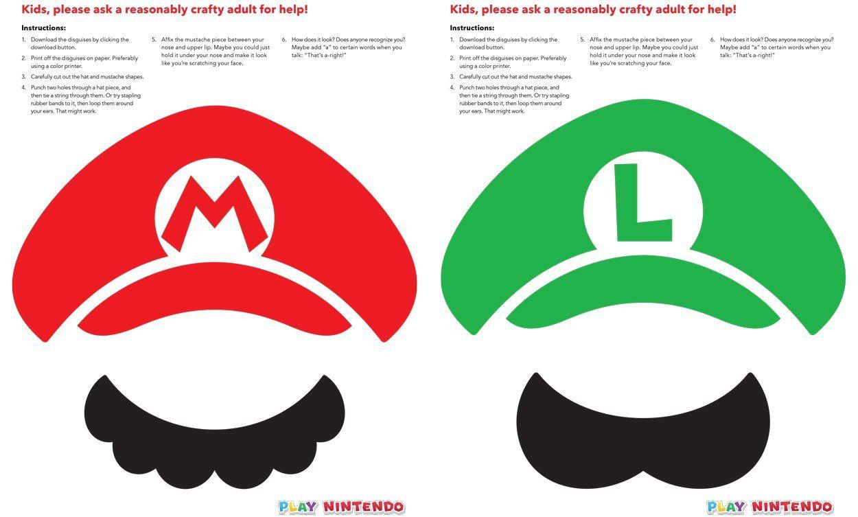 Mario and Luigi Logo - Mario and Luigi instant disguise kit - Printable hats & mustaches ...
