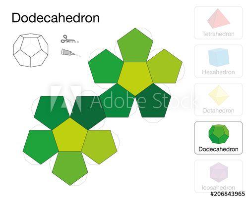 Green Pentagon Logo - Dodecahedron platonic solid template. Paper model of a dodecahedron ...