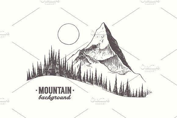 Moon Mountain Logo - Mountain with a fir forest and moon