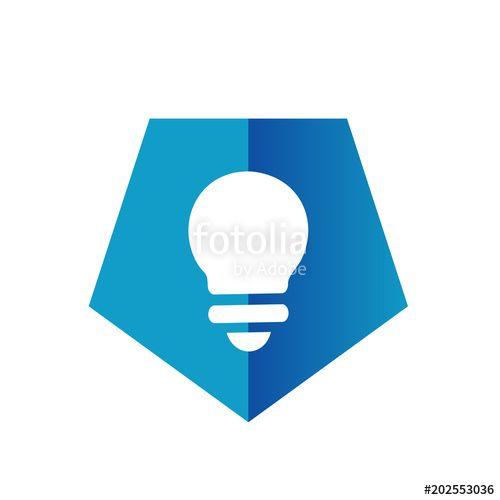 Green Pentagon Logo - Blue Pentagon Light Bulb Icon or Logo