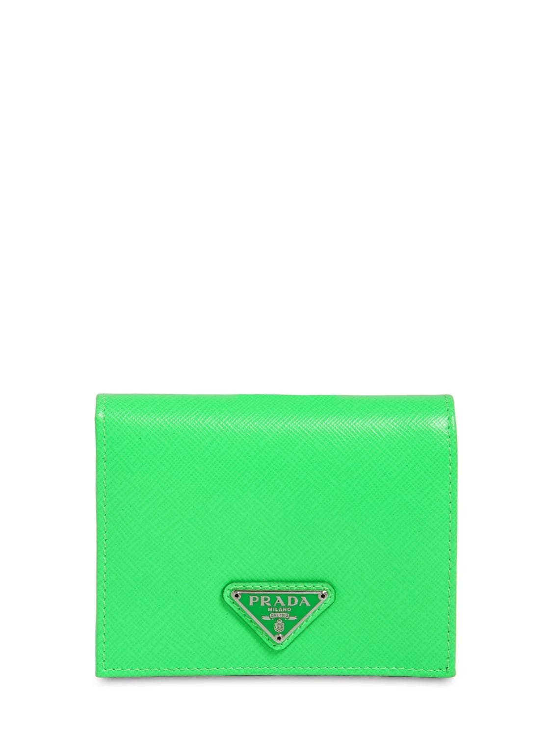 Neon Green Triangle Logo - Prada Triangle Logo Saffiano Small Wallet In Neon Green