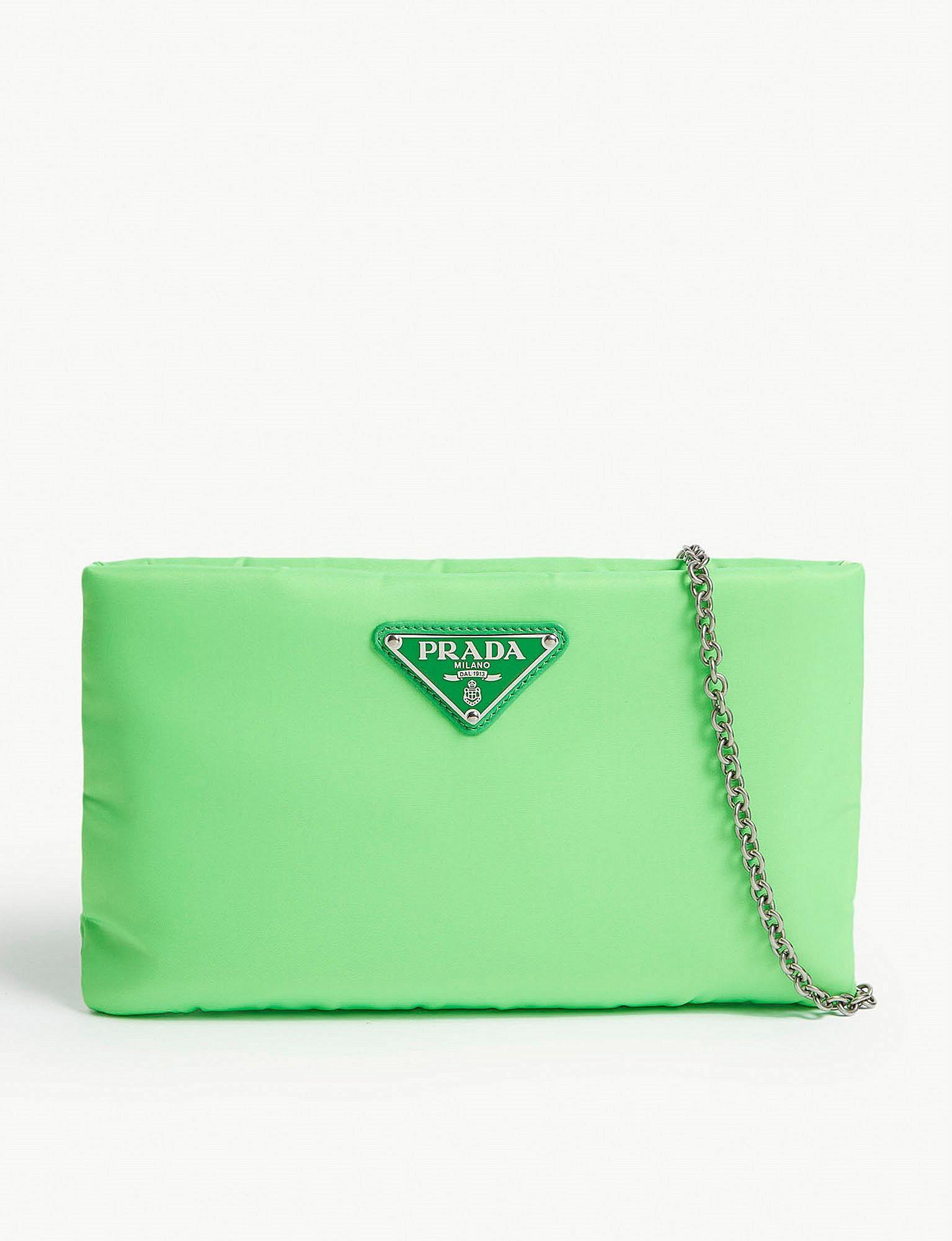 Neon Green Triangle Logo - Lyst - Prada Womens Neon Green Triangle Logo Plaque Pouch in Green