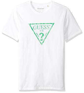 Neon Green Triangle Logo - Guess Men's Neon Triangle Logo T Shirt, Ming Green, XL: Amazon.co.uk