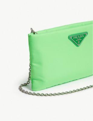 Neon Green Triangle Logo - Shop Prada Womens Neon Green Triangle Logo Plaque Pouch