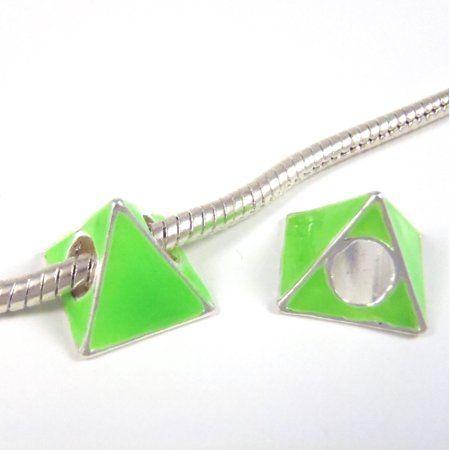 Neon Green Triangle Logo - 3 Beads - Neon Green Triangle Pyramid Enamel Silver European Bead ...