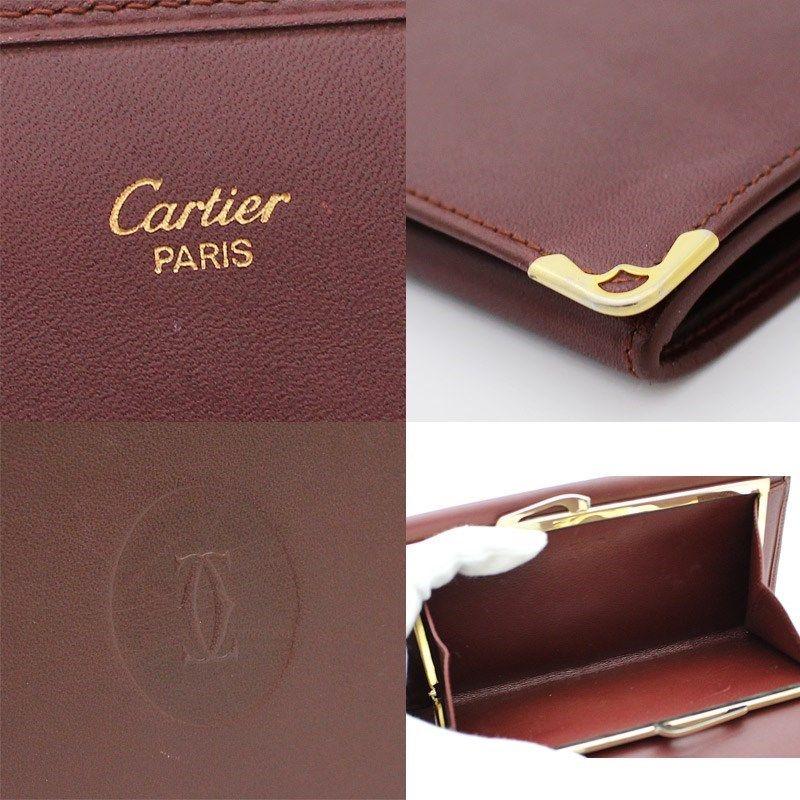 Cartier Red Logo - Cartier Mustline Folded wallet Leather Claps Coin pocket Bordeaux ...