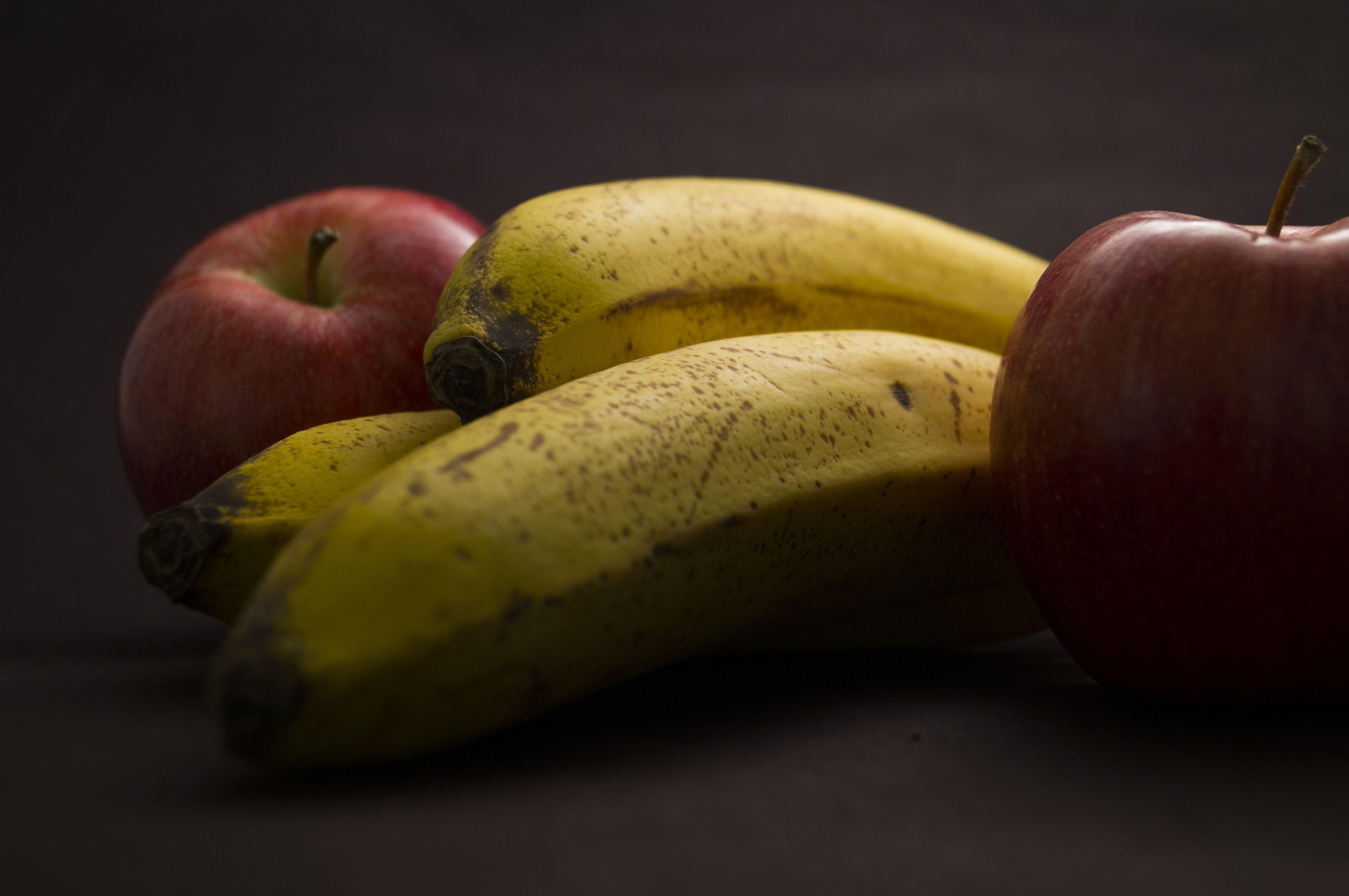 Red and Yellow Banana Logo - yellow bananas and 2 red apples free image