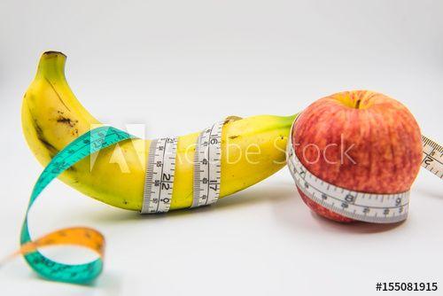Red and Yellow Banana Logo - Yellow banana and red apple Measuring tape wrapped around on white