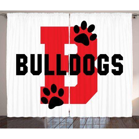 B Paw Logo - English Bulldog Curtains 2 Panels Set, Paw Print Silhouette