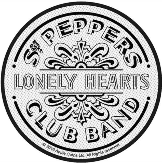 The Beatles Sgt. Pepper Logo - Beatles Sgt Pepper Lonely Hearts Black White Woven Sew on Patch 9cm