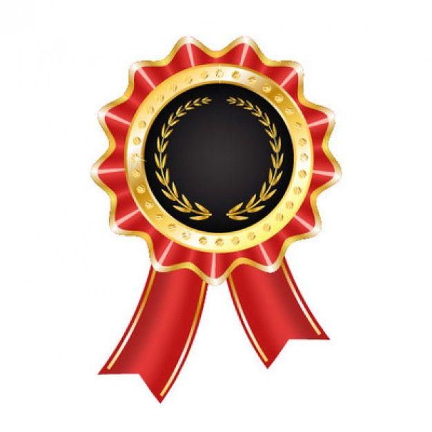 Red Prize Ribbon Logo - Rounded award badge with red ribbon Vector