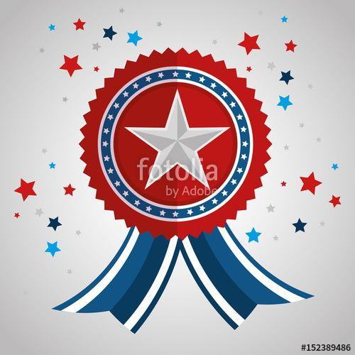 Red Prize Ribbon Logo - Red and blue award ribbon with stars over white background. Vector