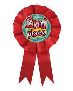 Red Prize Ribbon Logo - 2nd Place Winner Red Award Ribbon Rosette Button Pin Back Special