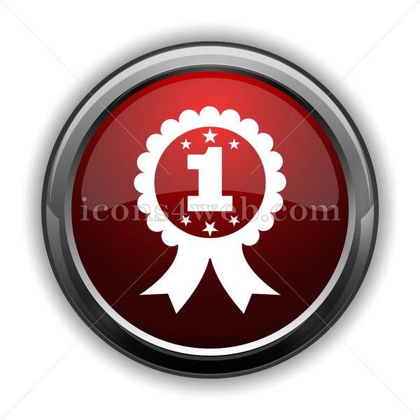 Red Prize Ribbon Logo - First prize ribbon icon. Red glossy web icon with shaddow