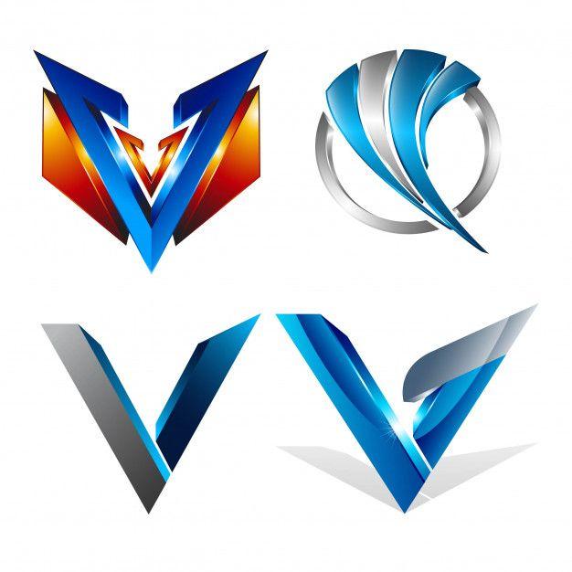 4 Letter V Logo - Abstract 3D various geometrical letter v shapes Vector. Premium