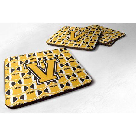 4 Letter V Logo - Set of 4 Letter V Football Black, Old Gold and White Foam Coasters ...