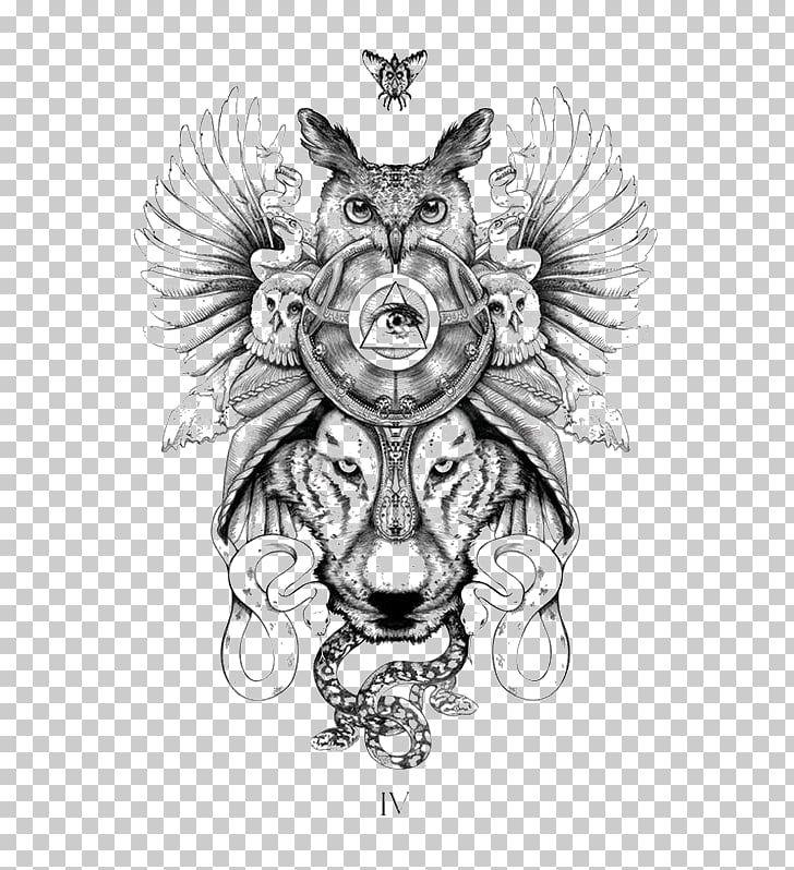 Lion Triangle Logo - Tattoo Animal Totem Tribe Symbol, tiger, owls and lion head
