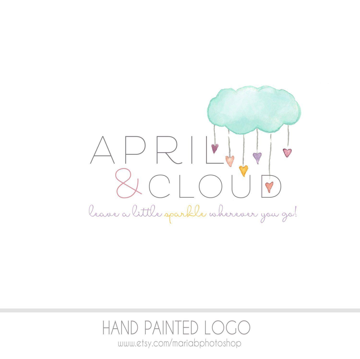 Simple Cloud Logo - Watercolor Logo Business Logo Rain Cloud Hearts Drawn | Etsy