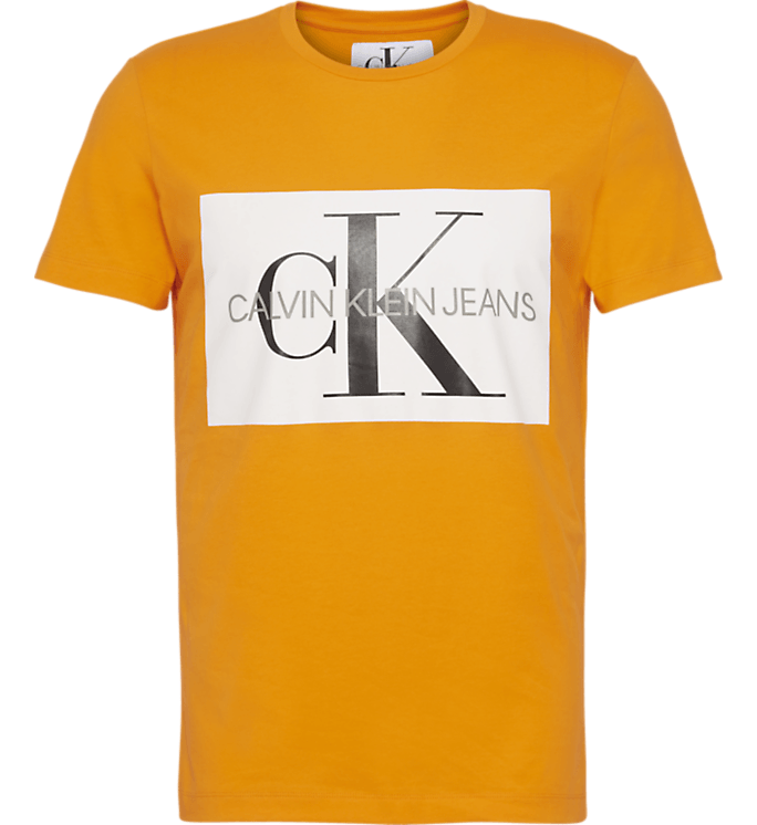 Orange Box Logo - Calvin Klein Monogram Box Logo T Shirt Men, Orange Tiger 877 • Mojo
