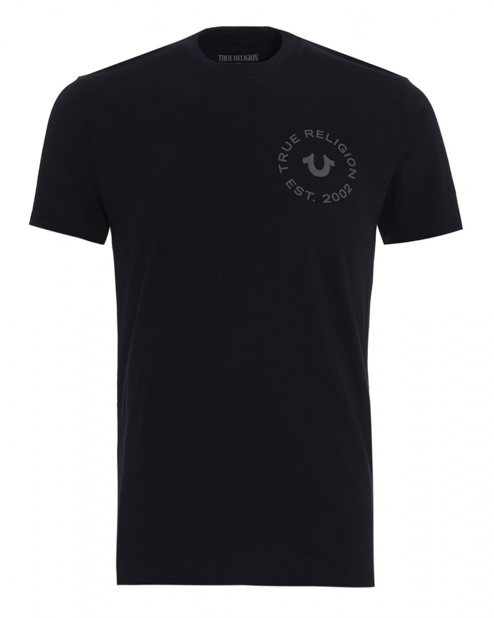 Black and White with Blue Circle Logo - True Religion Mens T Shirt, Navy Blue Circle Logo Tee