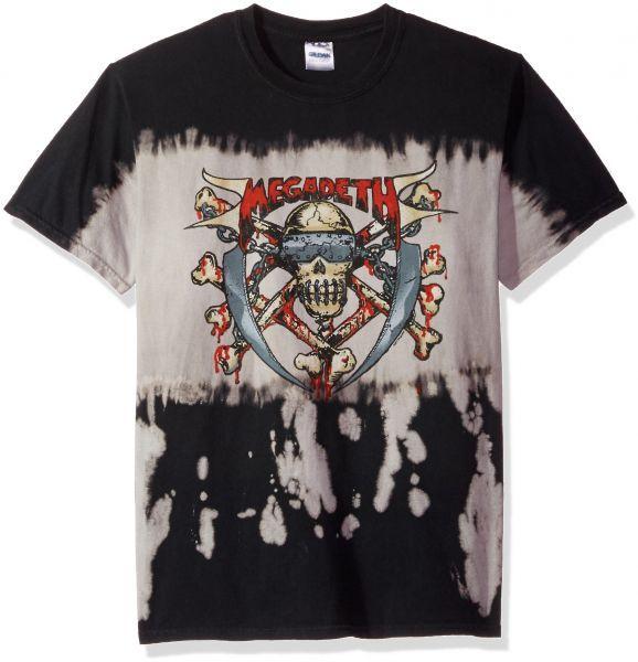 Megadeth Skull Logo - FEA Men's Megadeth Skull and Crossbones Bleach Waterfall T-Shirt ...