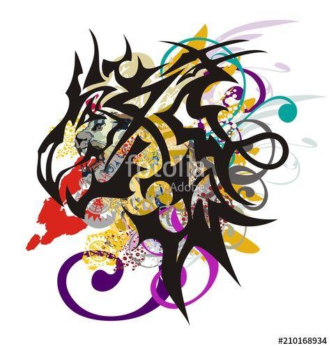 Scary Dragon Logo - Aggressive dragon head with colorful splashes. Awful splattered ...