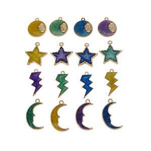 Multi Colored Star Logo - 32 pcs Multi-colors Mix Enamel Paint Moon Star Lightning Symbol ...