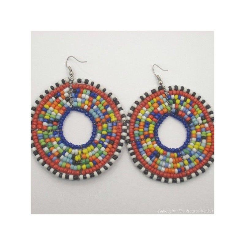 Multi Colored Circle as Logo - Large Round Multi Color Maasai Earrings