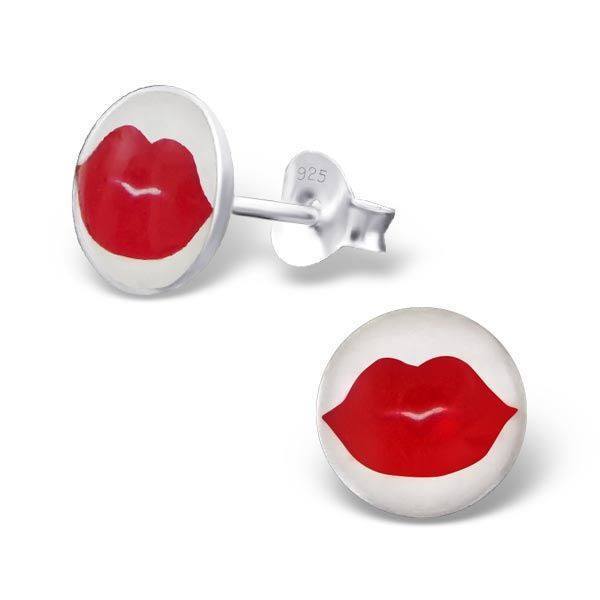 Red Kiss Logo - Lips Red Kiss - 925 Sterling Silver Logo Studs - Silvadore