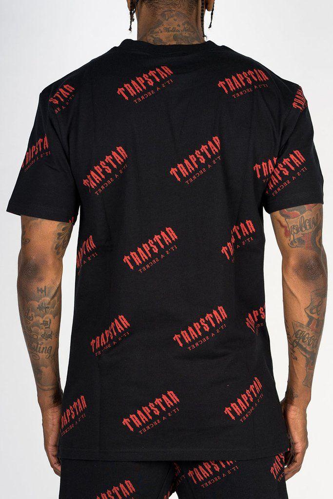 Black and Red T Logo - Decoded Allover Tee - Black/Red – Trapstar London