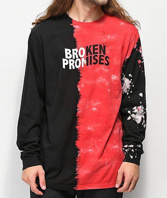 Black and Red T Logo - Broken Promises Logo Split Red & Black Tie Dye Long Sleeve T-Shirt ...