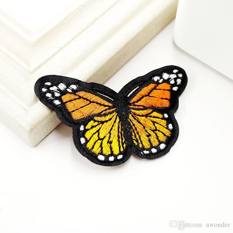 Orange and Yellow Butterfly Logo - Yellow Butterfly Embroidery Patches For Clothing Sew Iron On